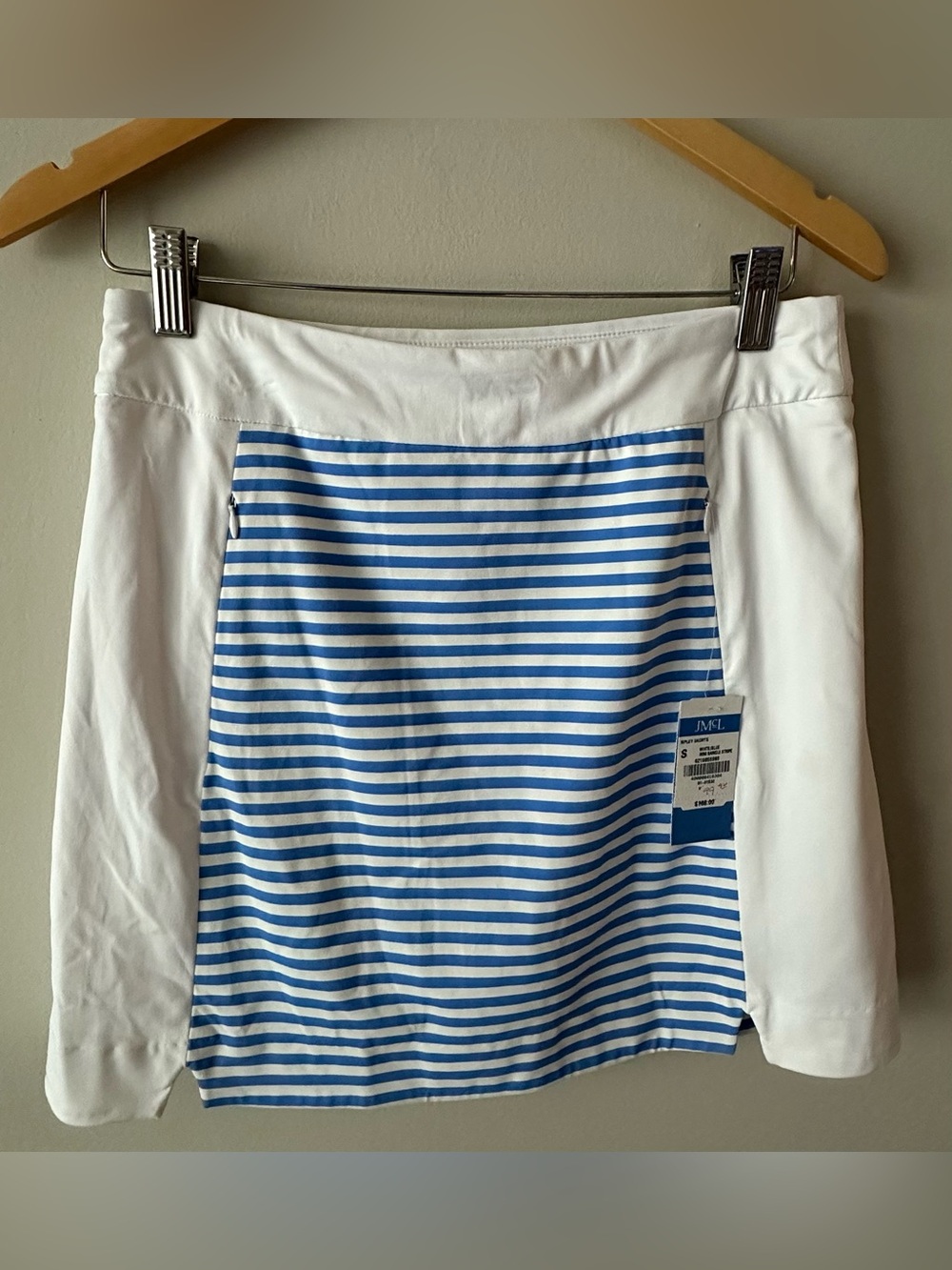 NWT J. McLaughlin women’s small Ripley skort blue/white mini bangle stripe